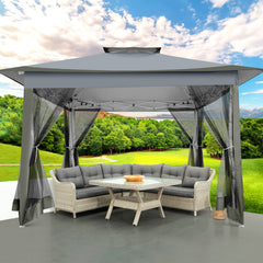 HOTEEL 12'x12' Pop Up Gazebo Patio Outdoor Canopy Tent with 8 Mosquito Nettings, Adjustable Height and 144 Square ft of Shade for Garden, Party, Backyard with Vented Top, Storage Bag, Sandbags, Silver