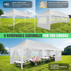 HOTEEL 10x30 Pop Up Canopy Tent with 8 Sidewalls,Heavy Duty Wedding Event Tents,Party Gazebo with Roller Bag,UPF 50+ Windproof Waterproof