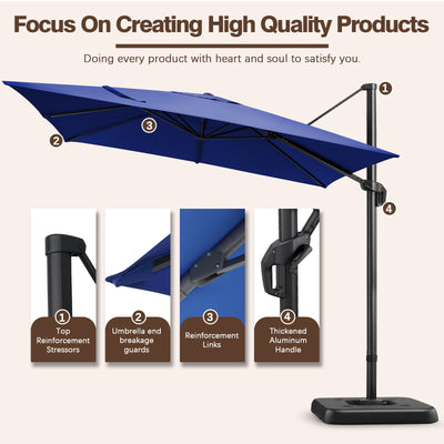 COBIZI 10x10ft Square Outdoor Patio Umbrella Cantilever Umbrella Large Offset Hanging Umbrella Aluminum Umbrella with 360¡ãRotation Adjustable Garden Pool Umbrella,Navy blue