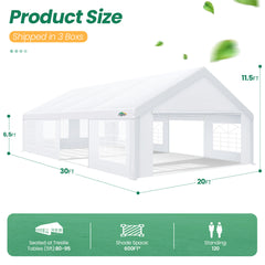 COBIZI 20'x30' Heavy Duty Outdoor Gazebo with Removable Sidewall Windows SPC000106
