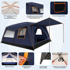 HOTEEL 10 Person Camping Tent Family Tents, Instant Cabin Tents, Family Cabin Multi Room Pop Up Tents Car Camping for Parties, Music Festival Tent, Big, Easy Up, Included Storage Pockets