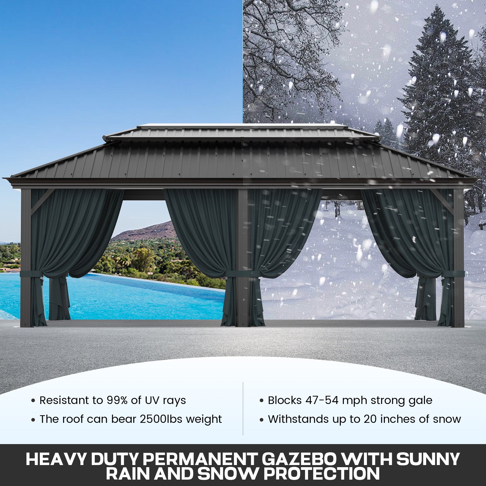 COBIZI 12'x20'  Heavy Duty Double HardTop Gazebo with Privacy Curtains & Netting, SPC91