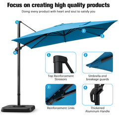 10'x10' Cantilever Umbrella Square Outdoor Patio Umbrella Large Offset Hanging Umbrella Aluminum Umbrella with Base, 360° Rotation, Blue