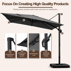 HOTEEL 10 Ft Patio Umbrella Outdoor Cantilever Umbrella Aluminum Offset Umbrella with Base, 360° Rotation，Gray