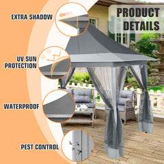 HOTEEL 12x12 Outdoor Waterproof Gazebo, Pop Up Canopy Tent with Adjustable Height, UV Protection & Mosquito Net, Ideal for Parties, Camping, Weddings, and Backyard Events,Brown