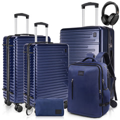 Hoteel 5 Piece Hardshell Luggage Set,Expandable PC+ABS Durable Suitcase,Hardside Lightweight Suitcase with TSA Lock Spinner Wheels,Navy Blue