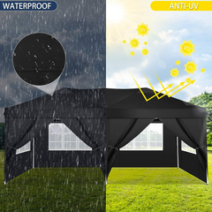 COBIZI 10'x20' Pop Up Canopy with 6 Sidewalls,Waterproof Outdoor Commercial Instant Tent,for Parties Beach Camping Event Shelter Wedding,Black