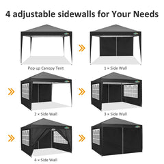 COBIZI 10x10ft Pop up Canopy Tent with 4 Sidewalls, Easy up Outdoor Waterproof Camping Tent,for Parties,Picnic, Black