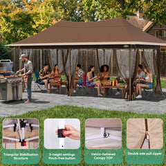 COBIZI 12'x20' Pop Up Gazebo，Easy Setup with Mosquito Netting, Brown SPC000251