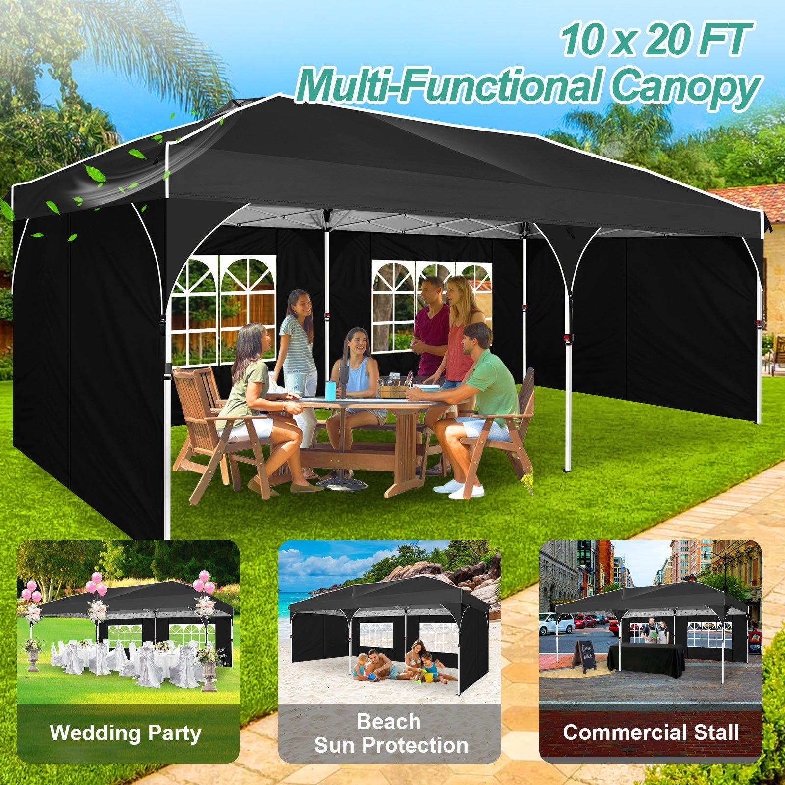 Cobizi 10'x20' Instant Pop Up Canopy With One Push Central Button Air Vent & Reflective Strip SPC142
