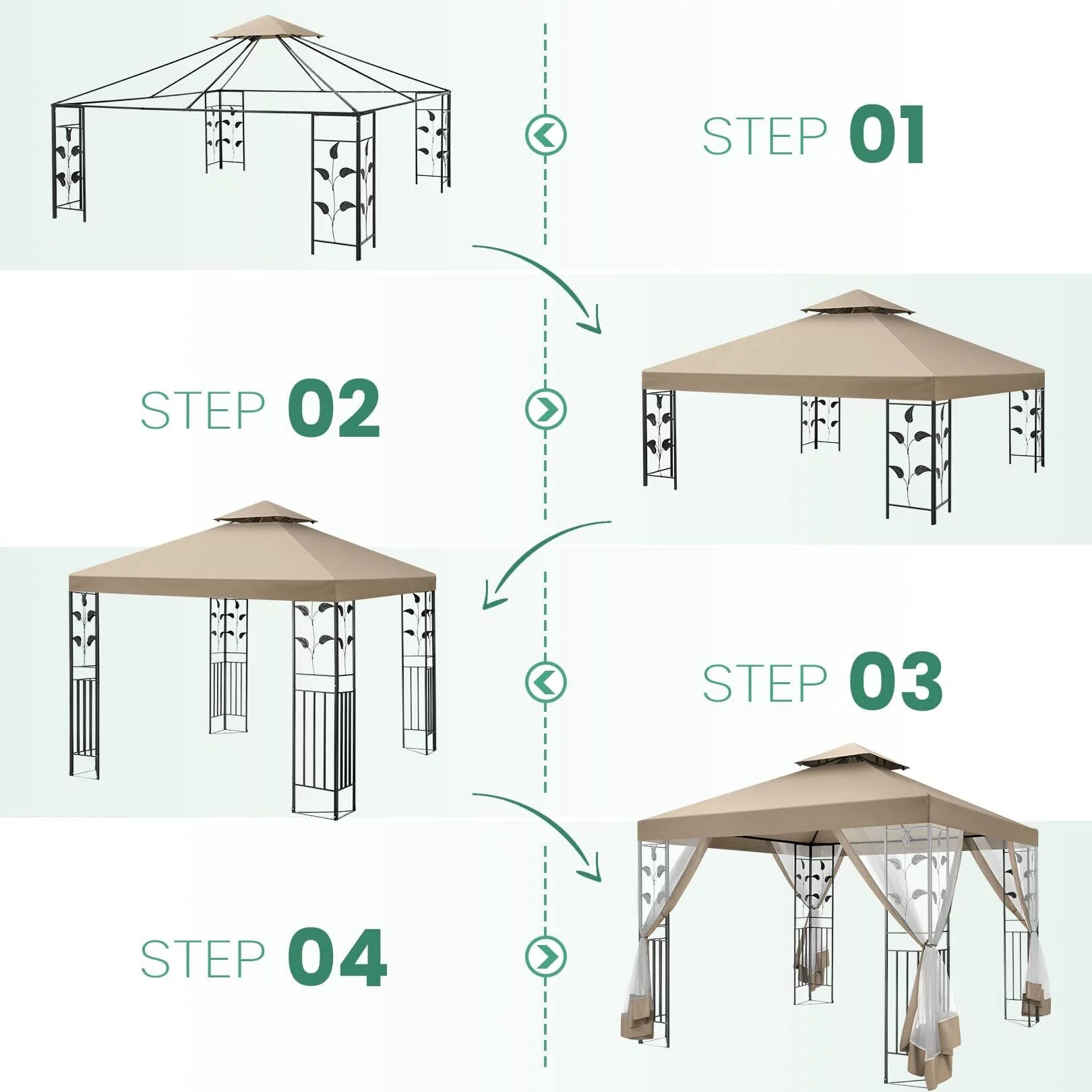 COBIZI 10' x 13' Pop Up Gazebo, Outdoor Steel Double Roof Canopy, Metal Frame Pavilion with Mosquito Netting, Sunshade for Garden, Patio, Lawns, Gray