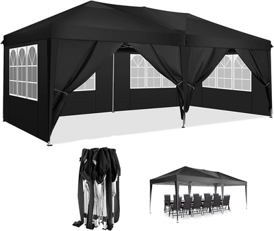 COBIZI 10'x20' Pop Up Canopy with 6 Sidewalls,Waterproof Outdoor Commercial Instant Tent,for Parties Beach Camping Event Shelter Wedding,Black