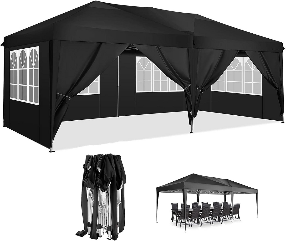 COBIZI 10'x20' Pop Up Canopy with 6 Sidewalls,Waterproof Outdoor Commercial Instant Tent,for Parties Beach Camping Event Shelter Wedding,Black