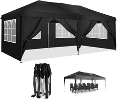 COBIZI 10'x20' Pop Up Canopy with 6 Sidewalls,Waterproof Outdoor Commercial Instant Tent,for Parties Beach Camping Event Shelter Wedding,Black