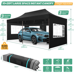 COBIZI 10x20 Pop up Heavy Duty Canopy with 6 Sidewalls,Waterproof Commercial Tent,Outdoor Gazebo for Wedding Party with Wheeled Bag