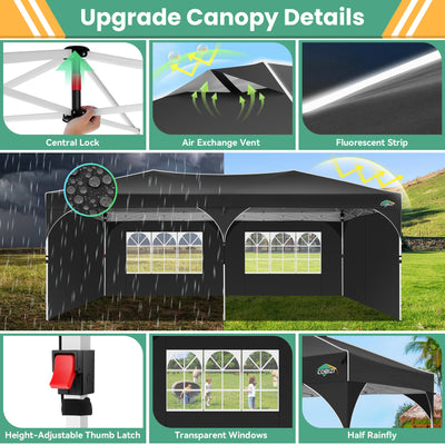 COBIZI 10'x10'/10'x20'/10'x30' Pop Up Canopy Tent with 4 Sidewalls, One-Push Center Lock, UPF 50+ Waterproof Easy Up Gazebo,Outdoor Sun Shelte SPC000142x
