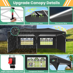 Cobizi 10'x20' Up Pop Up Canopy Tent, Party Tents with One Push Central Button Air Vent, Instant Canopy Tent with Sidewalls & Reflective Strip SPC000142