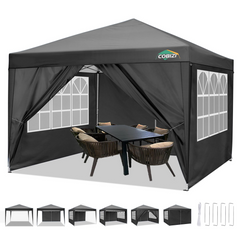 COBIZI 10x10ft Pop up Canopy Tent with 4 Sidewalls, Easy up Outdoor Waterproof Camping Tent,for Parties,Picnic, Black