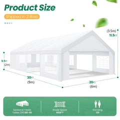 HOTEEL 20x30 Party Tent Heavy Duty with Removable Sidewalls & 4 Built-in Sandbags, Commercial Wedding Large Tent, UV 50+, Waterproof, White