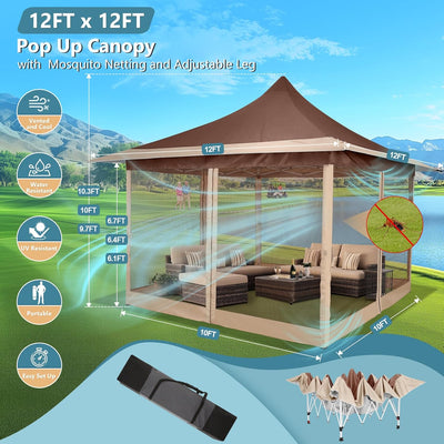 COBIZI 12'x12' Pop-up Gazebo Canopy, Durable Gazing Pavilion with Mosquito Netting SPC149