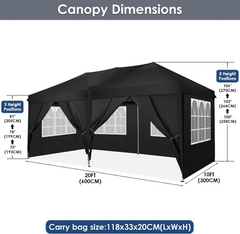 COBIZI 10'x20' Pop Up Canopy with 6 Sidewalls,Waterproof Outdoor Commercial Instant Tent,for Parties Beach Camping Event Shelter Wedding,Black