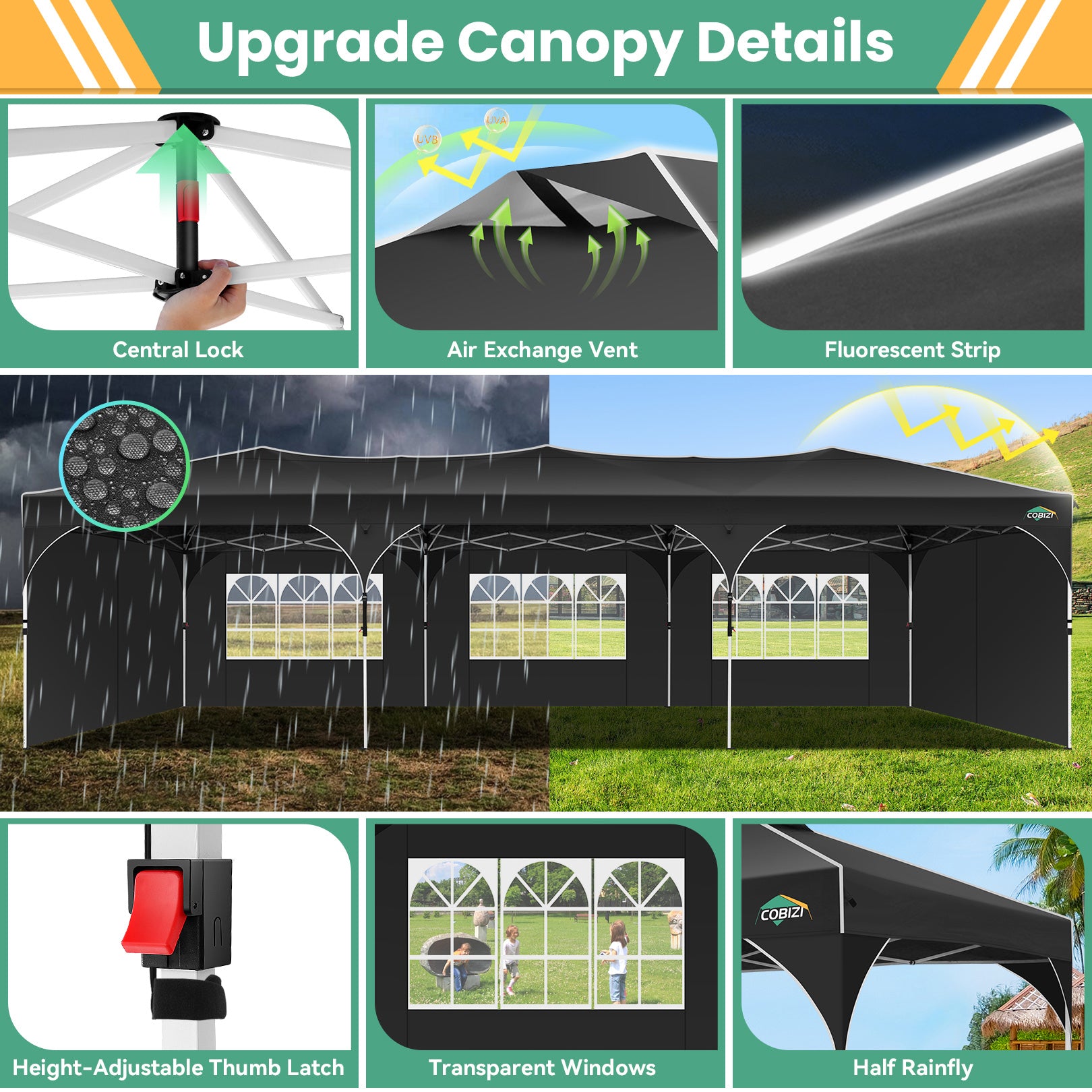 COBIZI 10'x10'/10'x20'/10'x30' Pop Up Canopy with 4 Sidewalls  SPC143 Series