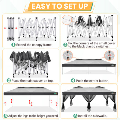HOTEEL 10x20 Gazebo Canopy Tent with 6 Netting Sidewalls,Pop up Canopy for Parties Wedding,Commercial Easy up Gazebo with Sandbags,UV 50+