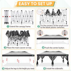 HOTEEL 10x20 Gazebo Canopy Tent with 6 Netting Sidewalls,Pop up Canopy for Parties Wedding,Commercial Easy up Gazebo with Sandbags,UV 50+