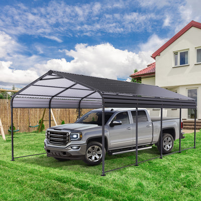 HOTEEL 12x21ft Heavy Duty Metal Carport with Galvanized Steel Roof, Steel Carport Kits Outdoor with Metal Roof, Galvanized Car Shelter for Tractors, Pickup, Boat, Car