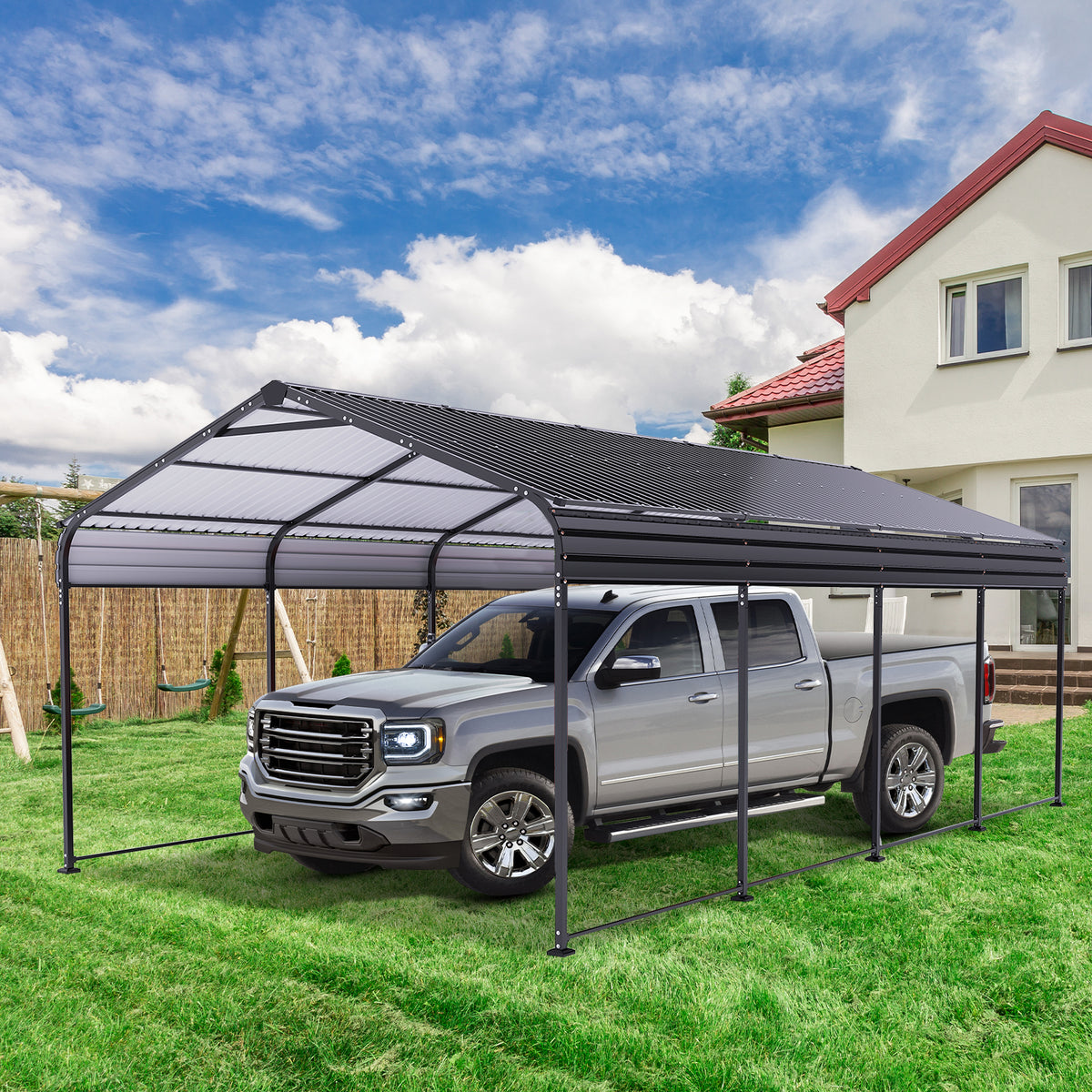 HOTEEL 12x21ft Heavy Duty Metal Carport with Galvanized Steel Roof, Steel Carport Kits Outdoor with Metal Roof, Galvanized Car Shelter for Tractors, Pickup, Boat, Car