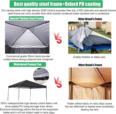 HOTEEL 10' x 10' Outdoor Canopy Party Tent EZ Pop up Canopy Portable Commercial Instant Canopy Shelter Tent Waterproof Gazebo with 4 Sidewalls & Carry Bag,Stakes & Ropes