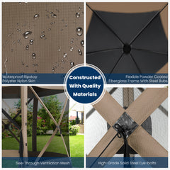 HOTEEL 12x12ft Pop-up Gazebo EZ Set-up Camping Canopy Tent with 6 Sides Mosquito Netting, Waterproof, UV Resistant, Portable Screen House Room, Outdoor Party Tent with Carry bag, Ground Spike, Khaki