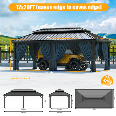 HOTEEL 10'x15' Hardtop Gazebo, Outdoor Steel Double Galvanized Roof Canopy, Aluminum Frame Permanent Pavilion Metal Gazebo with Curtains and Nettings, Sunshade for Patios, Gardens, Lawns, Black