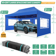 COBIZI 10x20 Pop up Heavy Duty Canopy with 6 Sidewalls,Waterproof Commercial Tent,Outdoor Gazebo for Wedding Party with Wheeled Bag