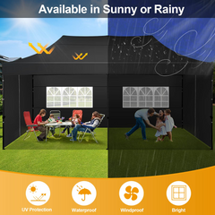 COBIZI 10x20 Pop up Canopy with 6 sidewalls Commercial Heavy Duty Canopy UPF 50+ All Weather Waterproof Outdoor Wedding Party Tents Gazebo with Roller Bag, Black