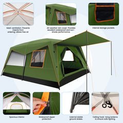 HOTEEL 10 Person Camping Tent Family Tents, Instant Cabin Tents, Family Cabin Multi Room Pop Up Tents Car Camping for Parties, Music Festival Tent, Big, Easy Up, Included Storage Pockets