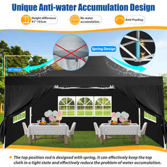 HOTEEL 10x15 Pop Up Canopy Tent Heavy Duty with 4 Sidewalls,Tents for Parties Outdoor Canopy Event Tent Wedding with Roller Bag,UV 50+ & Upgraded No Water Accumulation,Thick Hexagonal Legs