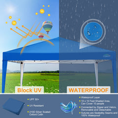 COBIZI 10x10 Pop Up Canopy Tent, Outdoor Instant Commercial Gazebo, Shade Shelter Waterproof Tents for Backyard Parties Event,Blue