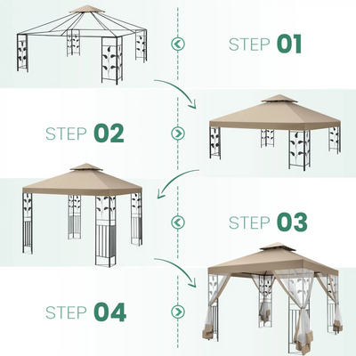 COBIZI 10' x 13' Pop Up Gazebo, Outdoor Steel Double Roof Canopy, Metal Frame Pavilion with Mosquito Netting, Sunshade for Garden, Patio, Lawns, Gray