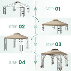 COBIZI 10' x 13' Pop Up Gazebo, Outdoor Steel Double Roof Canopy, Metal Frame Pavilion with Mosquito Netting, Sunshade for Garden, Patio, Lawns, Gray