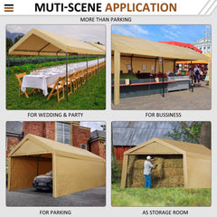 YUEBO Carport, 10'x 20' Heavy Duty Carport with Roll-up Ventilated Windows, Portable Garage with Removable Sidewalls & Doors for Car, Truck, Boat, Car Canopy with All-Season Tarp, Yellow