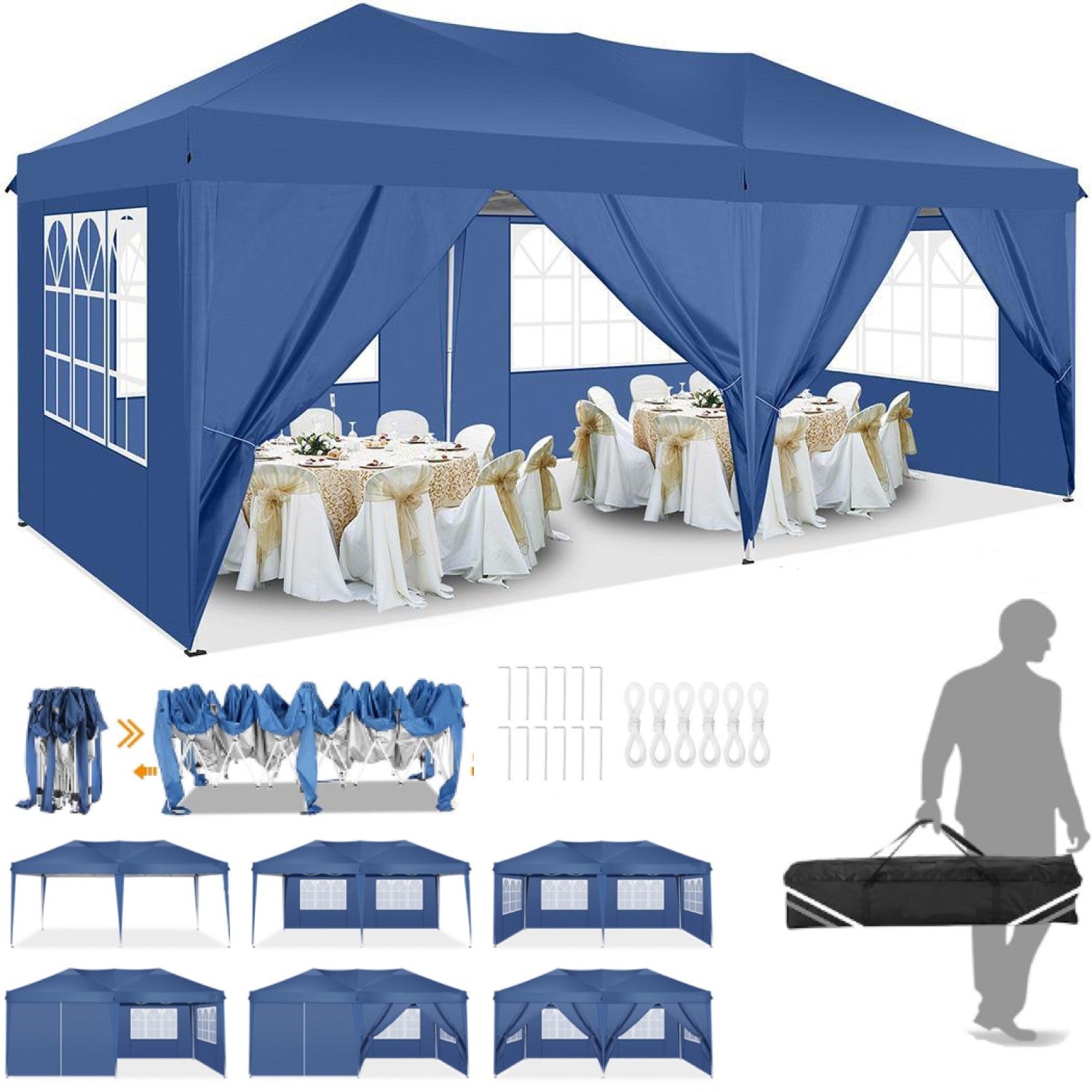 Hoteel 10x20ft Pop up Canopy, Fully Waterproof Canopy Tent with Sidewalls for Outdoor Sports, Black
