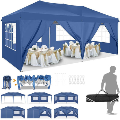 Hoteel 10x20ft Pop up Canopy, Fully Waterproof Canopy Tent with Sidewalls for Outdoor Sports, Black