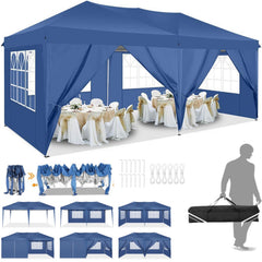 Hoteel 10x20ft Pop up Canopy, Fully Waterproof Canopy Tent with Sidewalls for Outdoor Sports, Black