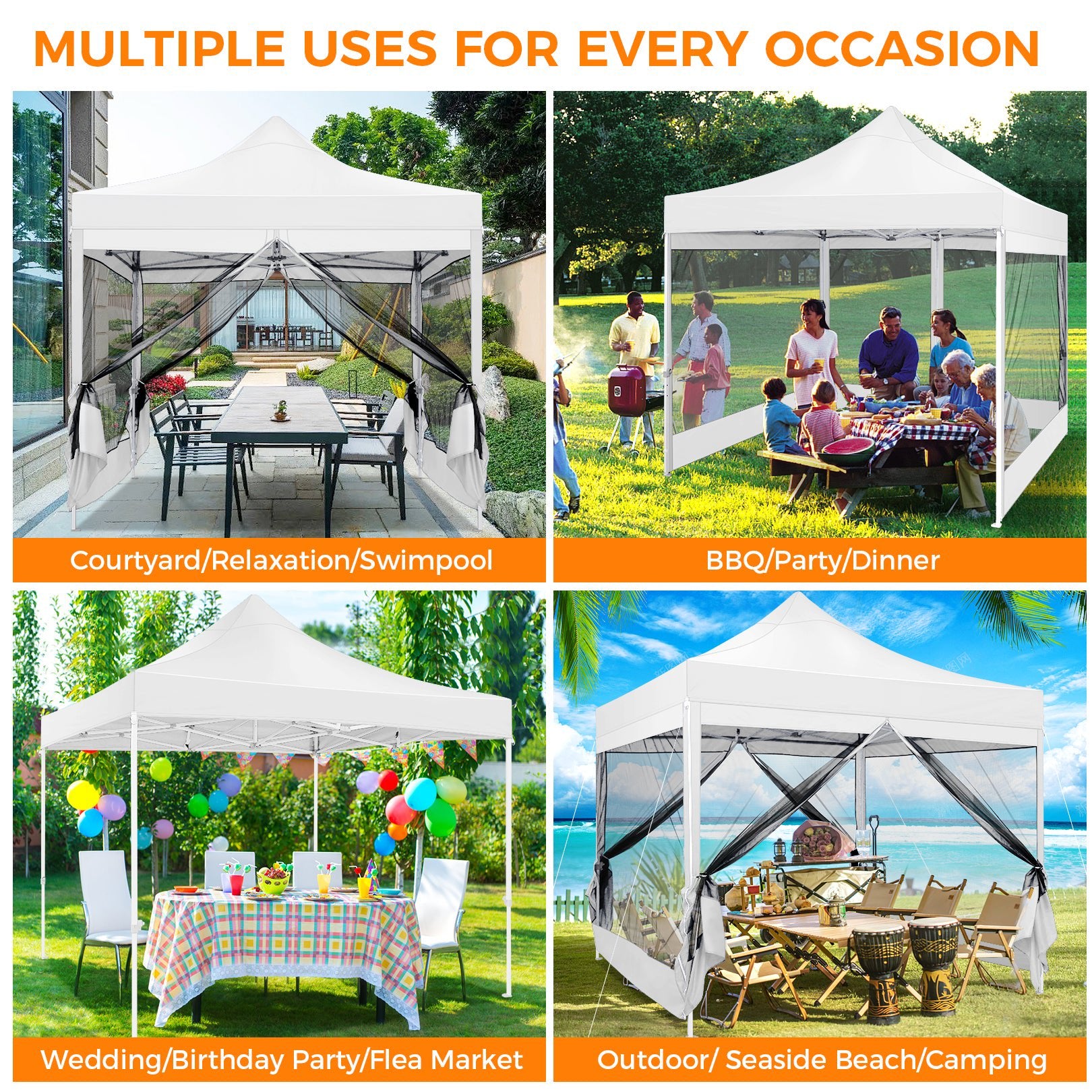 COBIZI 10'x10' Heavy Duty Pop up Canopy Gazebo with Netting Screened SPC111