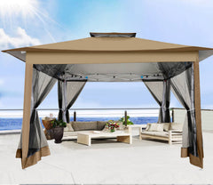 HOTEEL 12x12 Outdoor Pop-up Gazebo Canopy with Mosquito Netting 2-Tiered Vented Top 3 Adjustable Height for Backyard, Garden, Lawn,Light Grey
