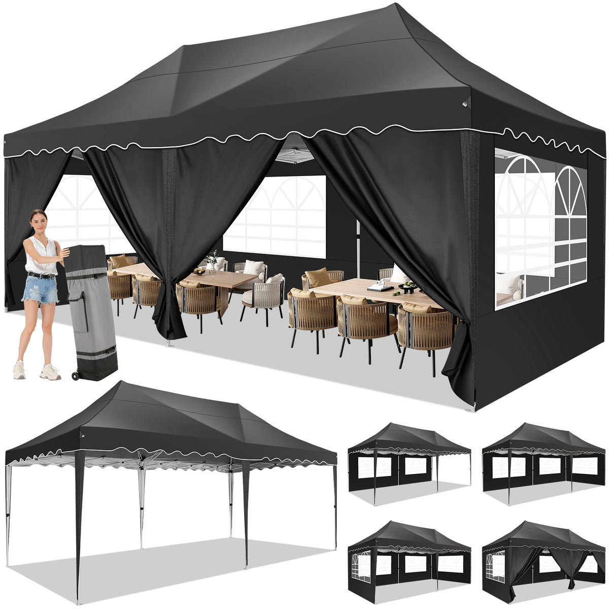 HOTEEL Canopy 10'x20' Pop Up Canopy Tent Heavy Duty Waterproof Adjustable Commercial Instant Canopy Outdoor Party Canopy Parties,Wedding,Outside Patio,Event,Backyard