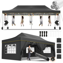 HOTEEL 13x26 Heavy Duty Pop Up Canopy,Instant Outdoor Gazebo with 6 Sidewalls, Commercial Grade Party Tent for Wedding Events, Hexagonal Frame,Black