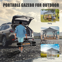 HOTEEL 12x12 EZ Pop Up Gazebo Tent with Sidewalls,Patio Gazebo Instant Shelter for Outdoor Party Camping Backyard Beach with Carry Bag,Stakes,Ropes,Khaki