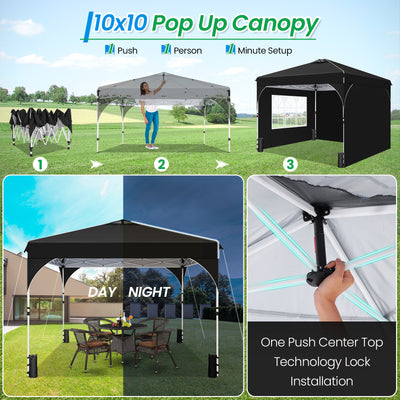 Cobizi 10'x10' Up Pop Up Canopy Tent, Party Tents with One Push Central Button Air Vent, Instant Canopy Tent with 3 Sidewalls & Reflective Strip SPC000141